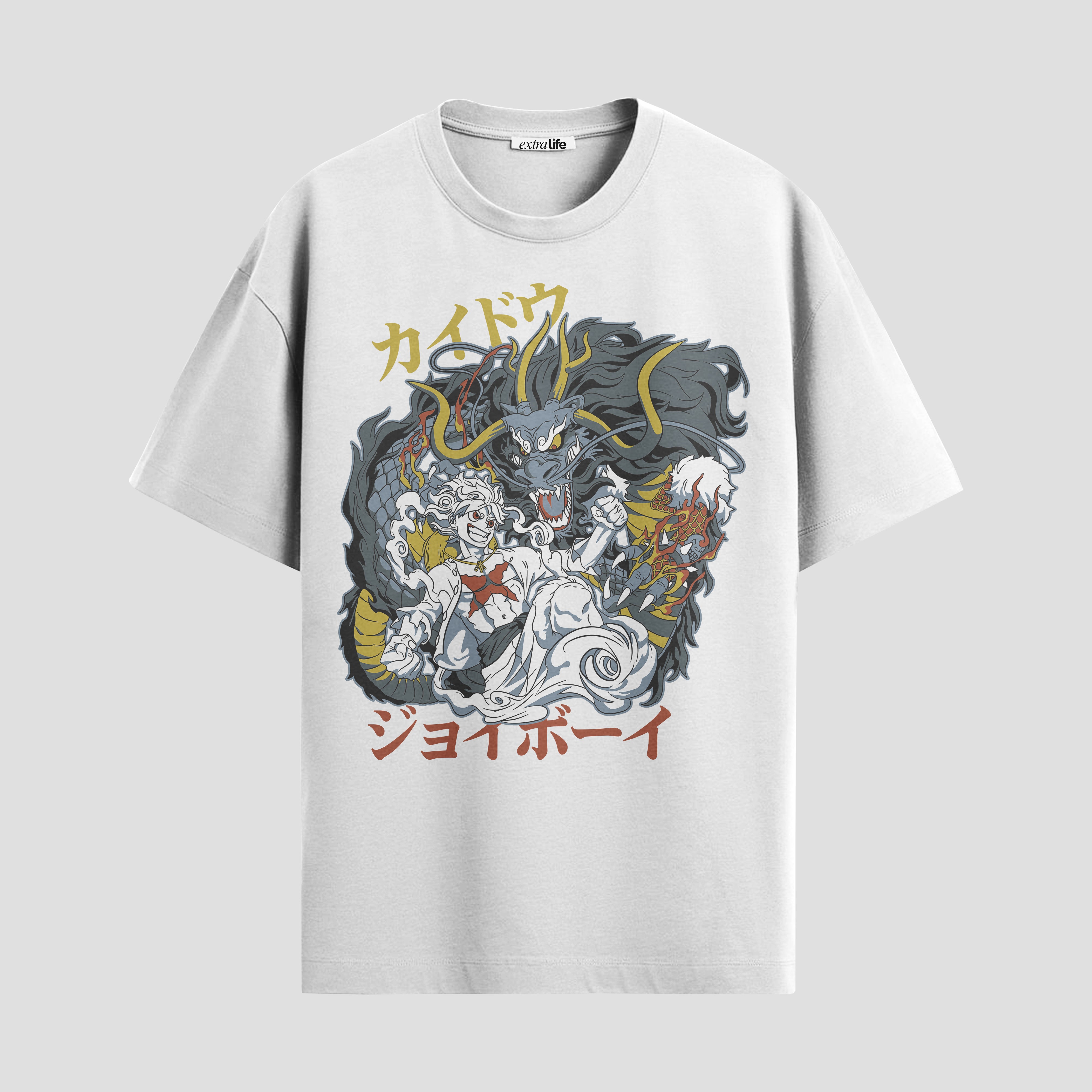 Playera urbana de anime y gaming ExtraLife MX, corte Standard Fit unisex ligero y transpirable en color Deep Black y Pure White, ropa de uso diario para gym y casual.