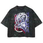 Playera streetwear premium de anime y gaming ExtraLife MX, corte boxy deluxe mineral wash heavyweight en color Acid Wash, moda urbana mexicana de culto.