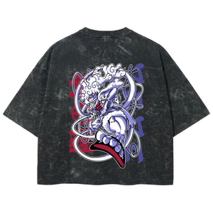 Playera streetwear premium de anime y gaming ExtraLife MX, corte boxy deluxe mineral wash heavyweight en color Acid Wash, moda urbana mexicana de culto.
