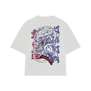 Playera streetwear premium de anime y gaming ExtraLife MX, corte boxy oversized drop shoulder heavyweight en color Deep Black y Off-White, moda urbana mexicana de culto.