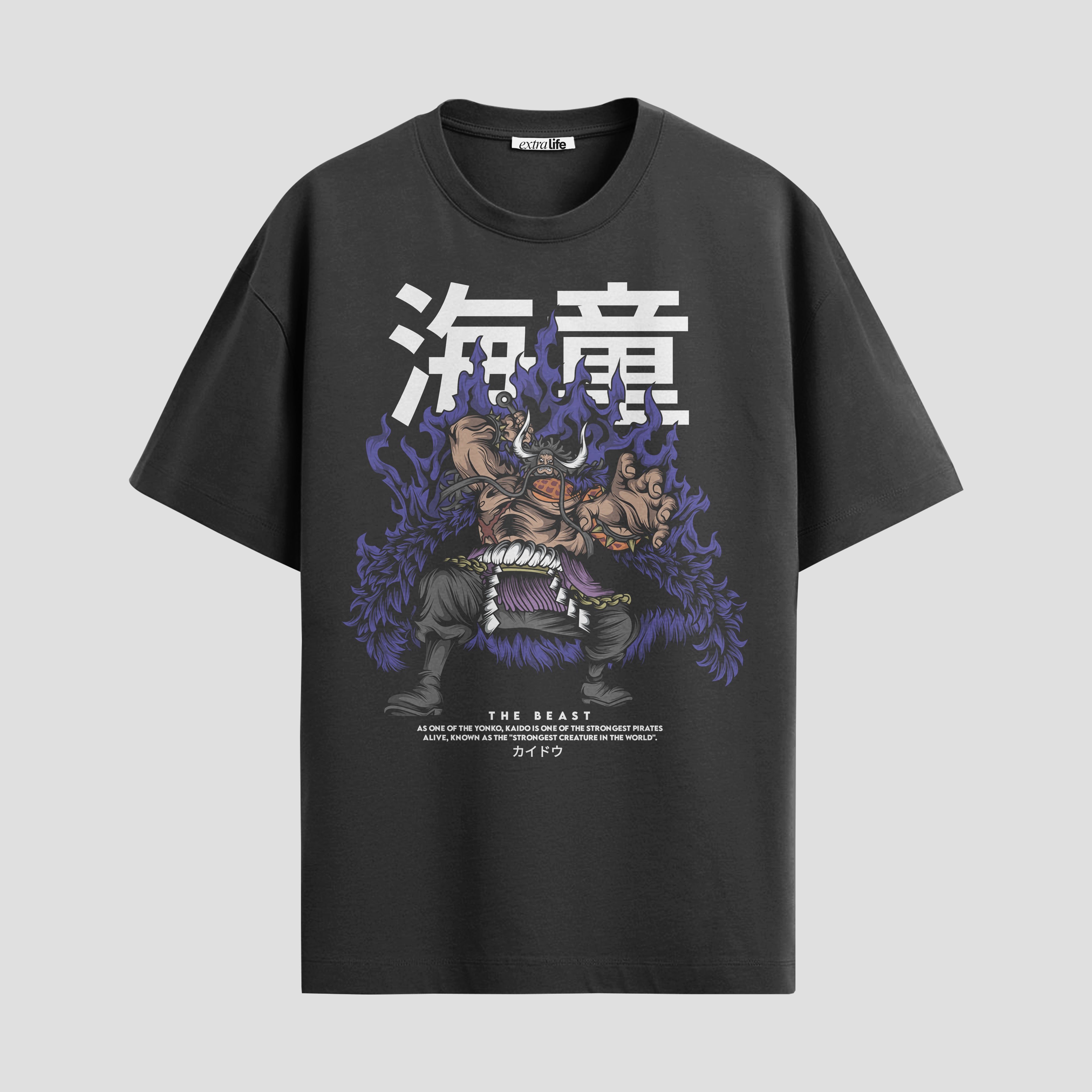 Playera urbana de anime y gaming ExtraLife MX, corte Standard Fit unisex ligero y transpirable en color Deep Black y Pure White, ropa de uso diario para gym y casual.