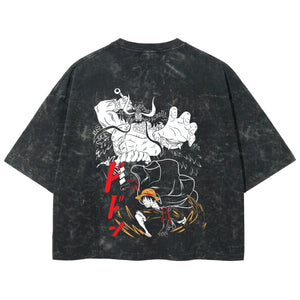 Playera streetwear premium de anime y gaming ExtraLife MX, corte boxy deluxe mineral wash heavyweight en color Acid Wash, moda urbana mexicana de culto.