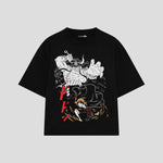 Playera streetwear premium de anime y gaming ExtraLife MX, corte boxy oversized drop shoulder heavyweight en color Deep Black y Off-White, moda urbana mexicana de culto.