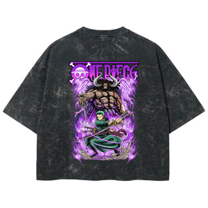 Playera streetwear premium de anime y gaming ExtraLife MX, corte boxy deluxe mineral wash heavyweight en color Acid Wash, moda urbana mexicana de culto.