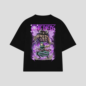 Playera streetwear premium de anime y gaming ExtraLife MX, corte boxy oversized drop shoulder heavyweight en color Deep Black y Off-White, moda urbana mexicana de culto.