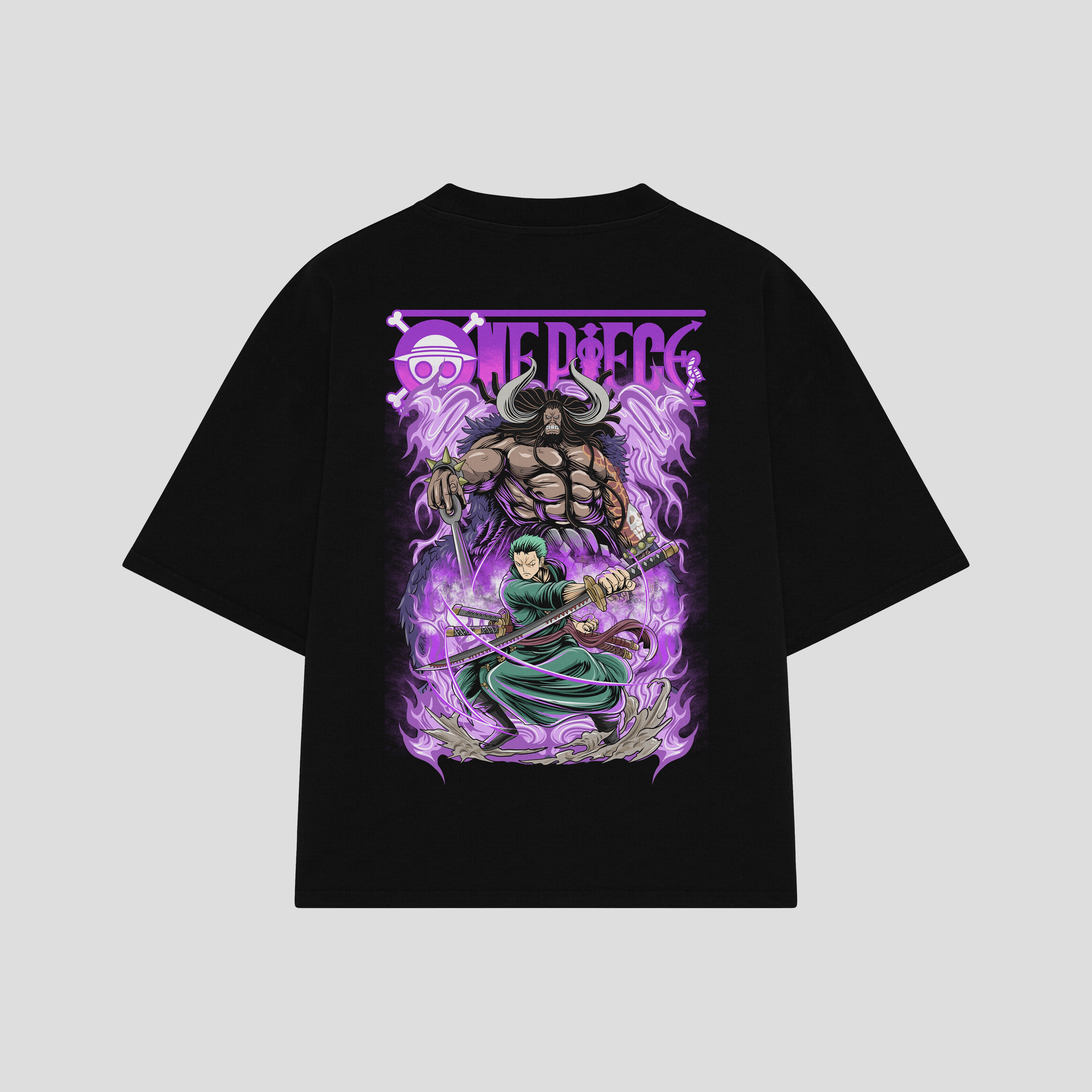 Playera streetwear premium de anime y gaming ExtraLife MX, corte boxy oversized drop shoulder heavyweight en color Deep Black y Off-White, moda urbana mexicana de culto.