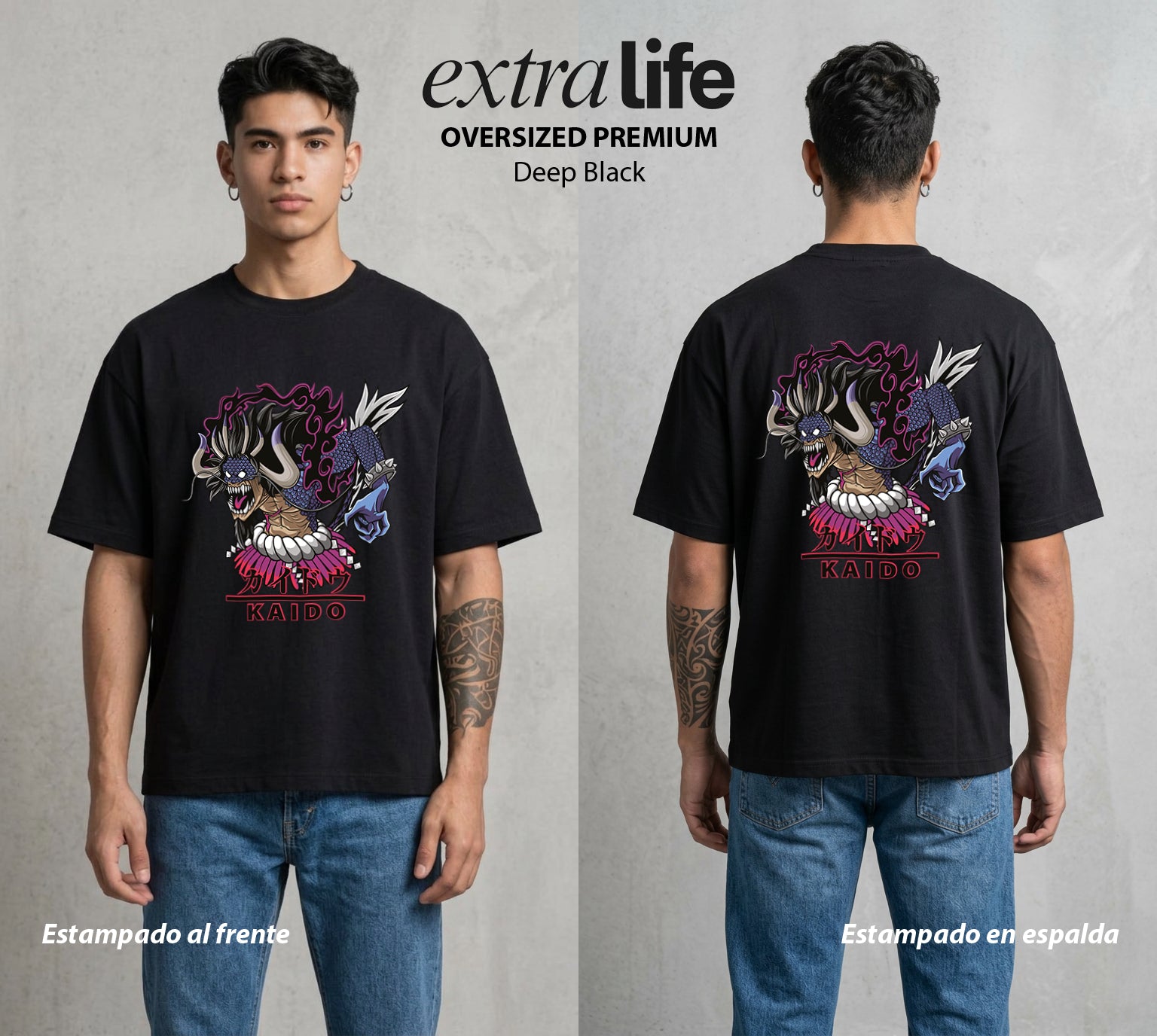 Mar de los Piratas | El Dragon del Mundo #03137 - Playera Oversized Premium | Deep Black - Foto en modelo