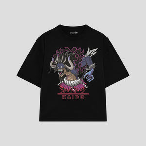 Playera streetwear premium de anime y gaming ExtraLife MX, corte boxy oversized drop shoulder heavyweight en color Deep Black y Off-White, moda urbana mexicana de culto.