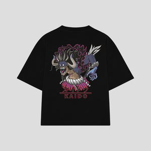 Playera streetwear premium de anime y gaming ExtraLife MX, corte boxy oversized drop shoulder heavyweight en color Deep Black y Off-White, moda urbana mexicana de culto.
