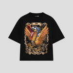 Playera streetwear premium de anime y gaming ExtraLife MX, corte boxy oversized drop shoulder heavyweight en color Deep Black y Off-White, moda urbana mexicana de culto.