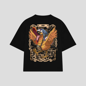 Playera streetwear premium de anime y gaming ExtraLife MX, corte boxy oversized drop shoulder heavyweight en color Deep Black y Off-White, moda urbana mexicana de culto.