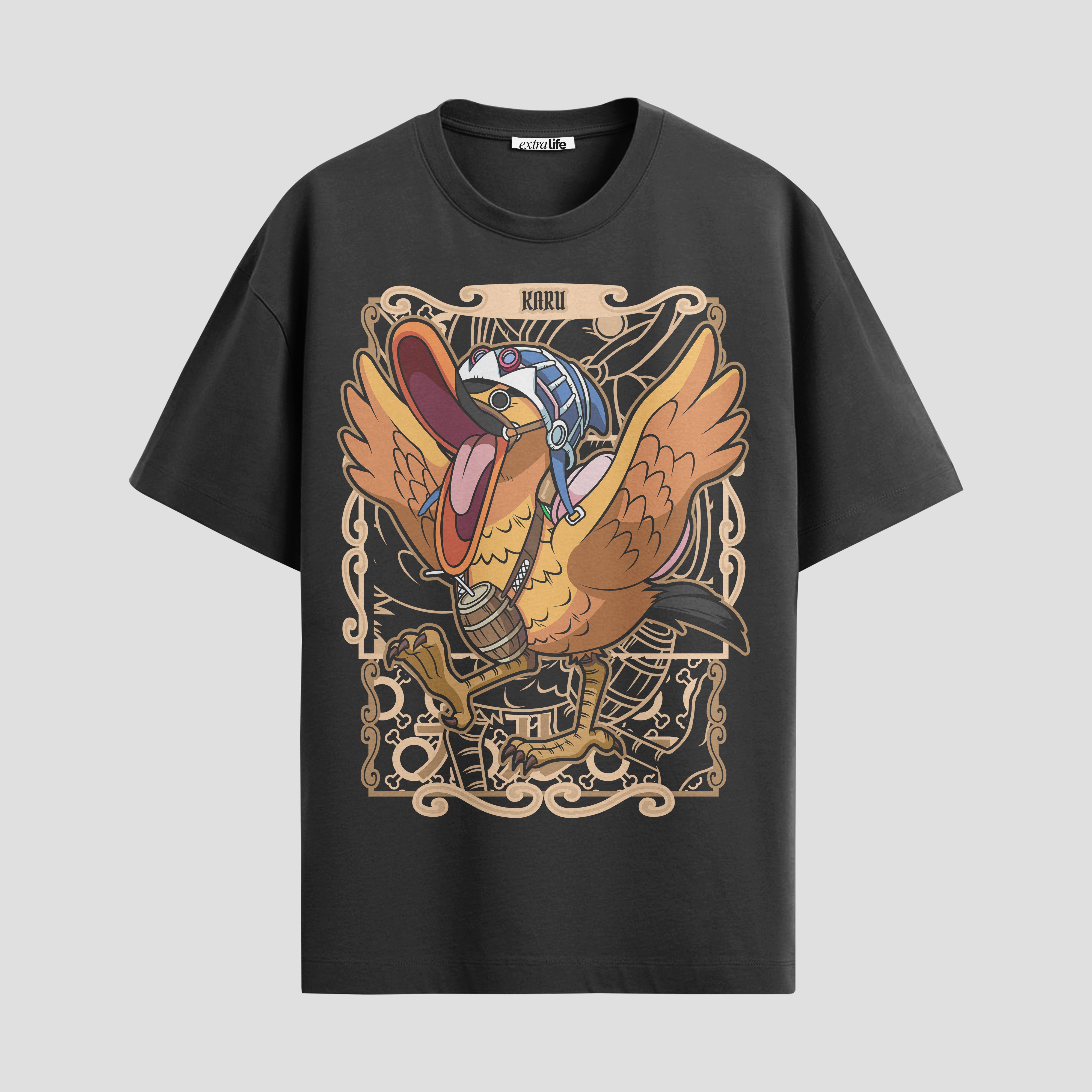 Playera urbana de anime y gaming ExtraLife MX, corte Standard Fit unisex ligero y transpirable en color Deep Black y Pure White, ropa de uso diario para gym y casual.