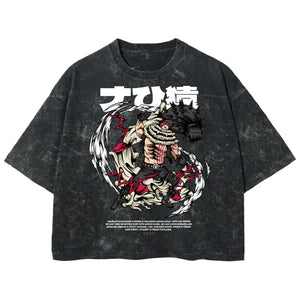 Playera streetwear premium de anime y gaming ExtraLife MX, corte boxy deluxe mineral wash heavyweight en color Acid Wash, moda urbana mexicana de culto.