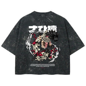 Playera streetwear premium de anime y gaming ExtraLife MX, corte boxy deluxe mineral wash heavyweight en color Acid Wash, moda urbana mexicana de culto.