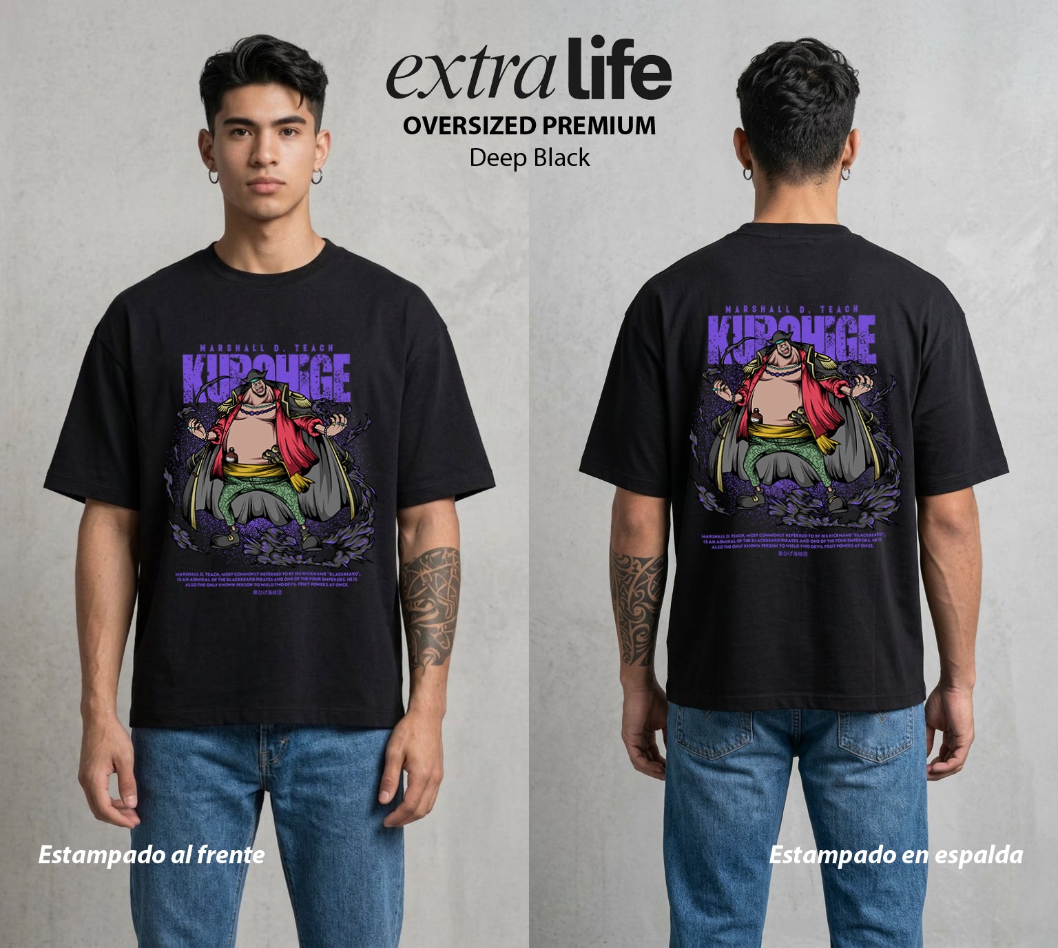 Mar de los Piratas | La Oscuridad del Mar #03141 - Playera Oversized Premium | Deep Black - Foto en modelo