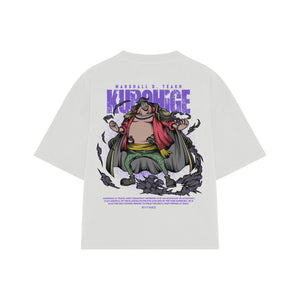 Playera streetwear premium de anime y gaming ExtraLife MX, corte boxy oversized drop shoulder heavyweight en color Deep Black y Off-White, moda urbana mexicana de culto.