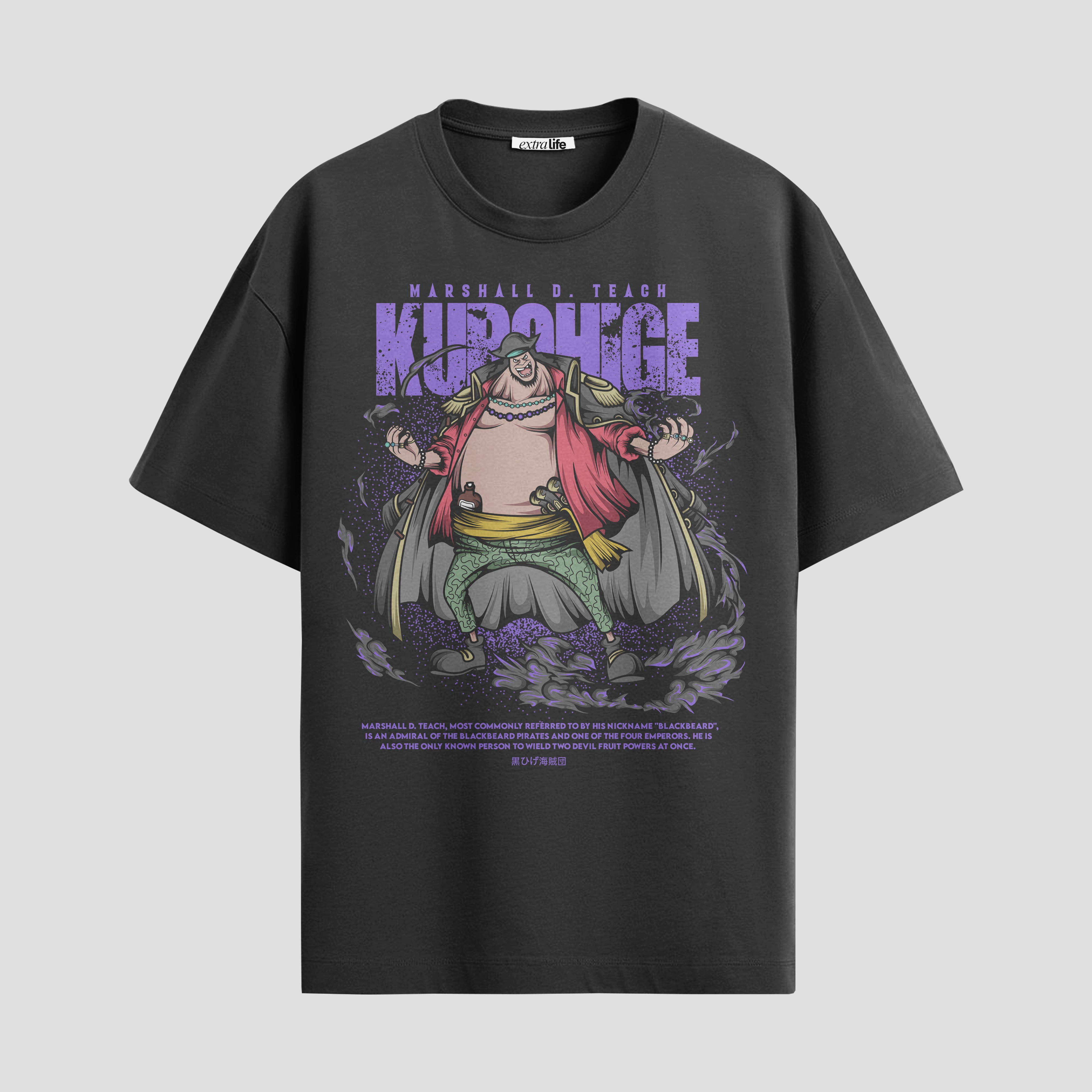 Playera urbana de anime y gaming ExtraLife MX, corte Standard Fit unisex ligero y transpirable en color Deep Black y Pure White, ropa de uso diario para gym y casual.