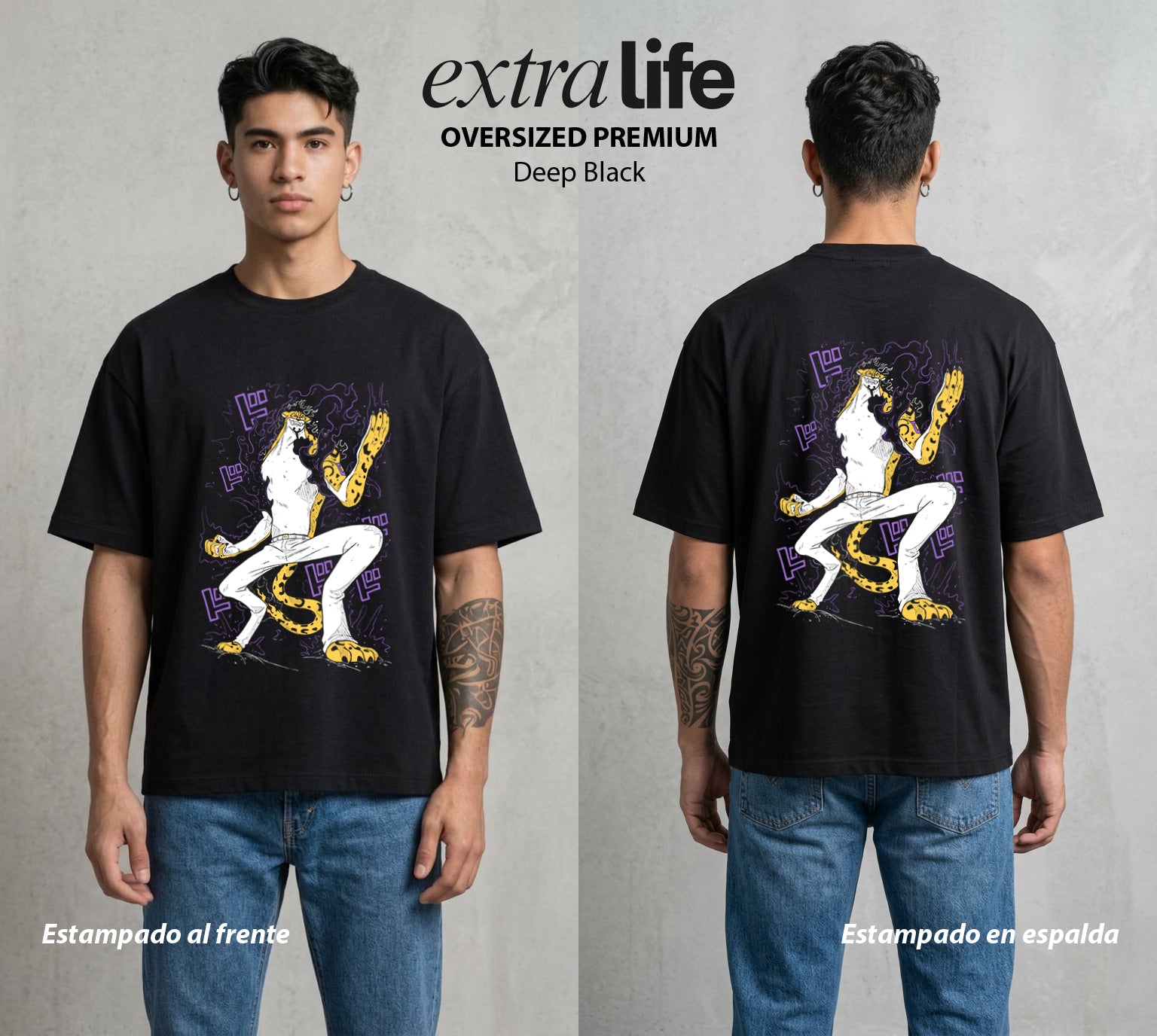 Mar de los Piratas | El Leopardo del CP #03145 - Playera Oversized Premium | Deep Black - Foto en modelo