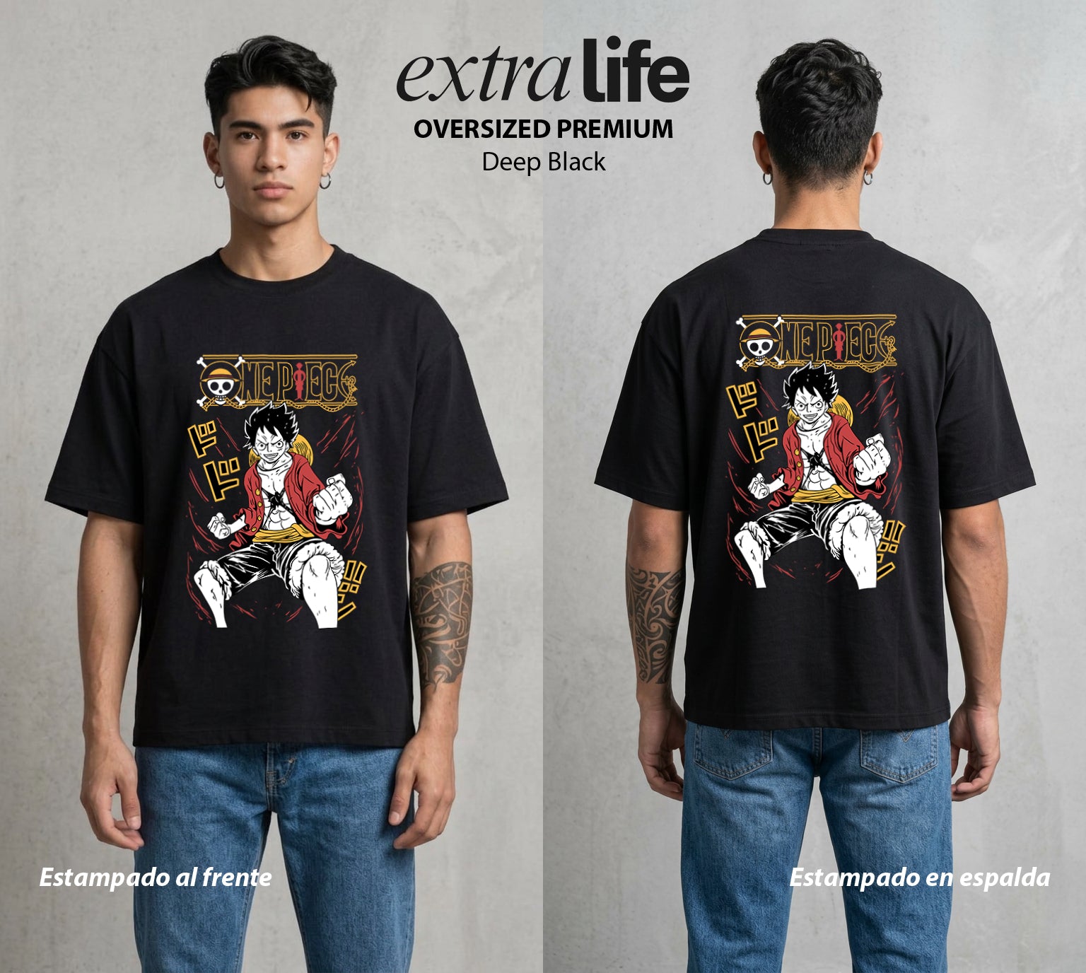 Mar de los Piratas | Capitan de Goma #03146 - Playera Oversized Premium | Deep Black - Foto en modelo