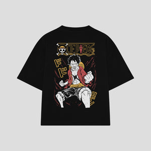 Playera streetwear premium de anime y gaming ExtraLife MX, corte boxy oversized drop shoulder heavyweight en color Deep Black y Off-White, moda urbana mexicana de culto.