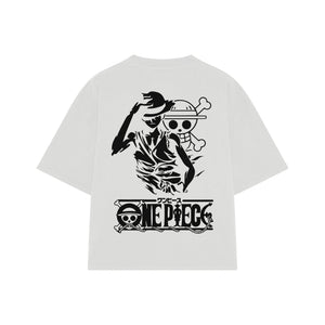 Playera streetwear premium de anime y gaming ExtraLife MX, corte boxy oversized drop shoulder heavyweight en color Deep Black y Off-White, moda urbana mexicana de culto.