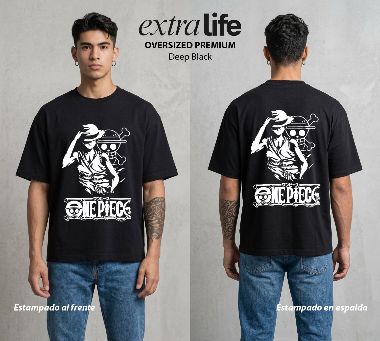 Mar de los Piratas | Hombre de Goma #03149 - Playera Oversized Premium | Deep Black - Foto en modelo