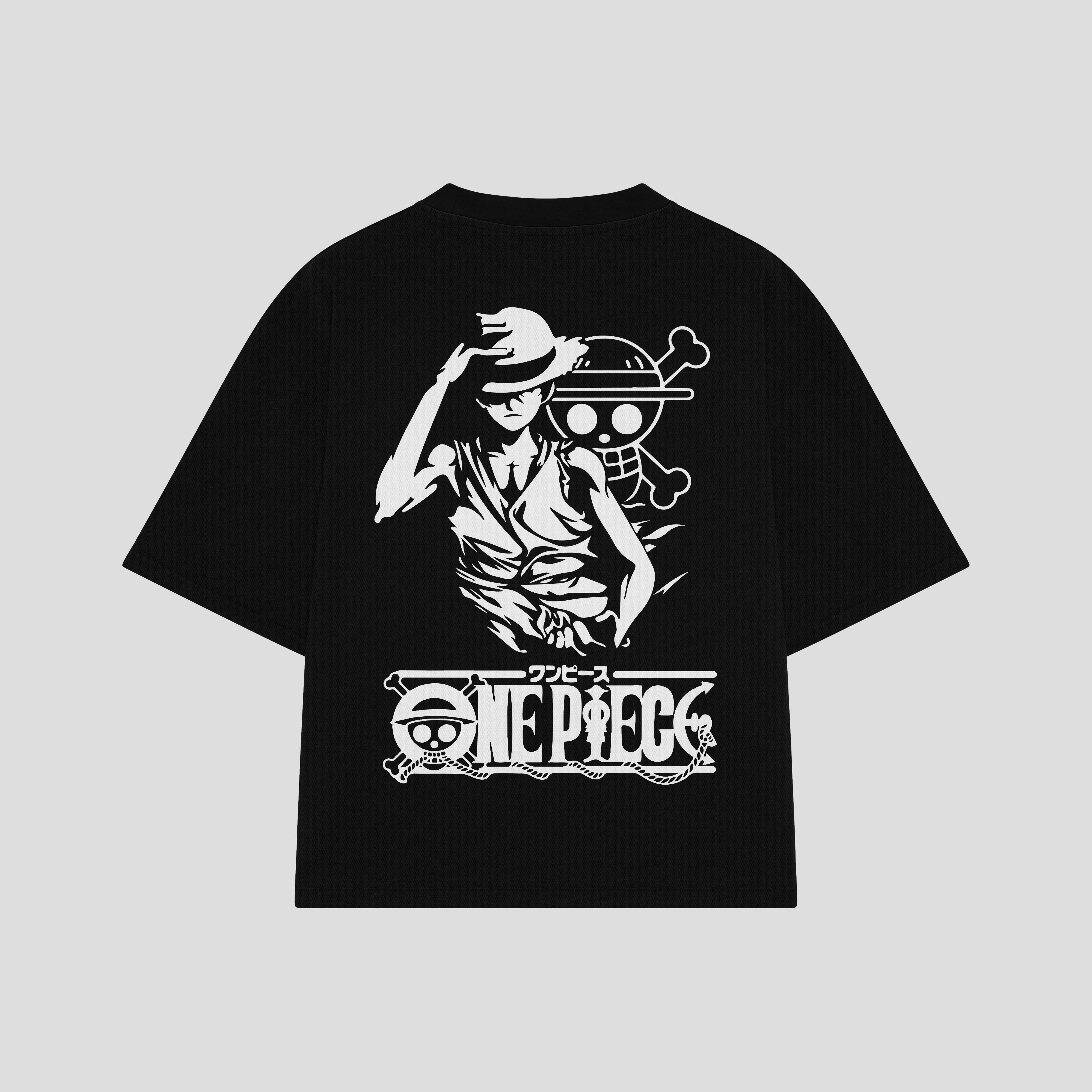 Playera streetwear premium de anime y gaming ExtraLife MX, corte boxy oversized drop shoulder heavyweight en color Deep Black y Off-White, moda urbana mexicana de culto.
