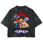 Playera streetwear premium de anime y gaming ExtraLife MX, corte boxy deluxe mineral wash heavyweight en color Acid Wash, moda urbana mexicana de culto.