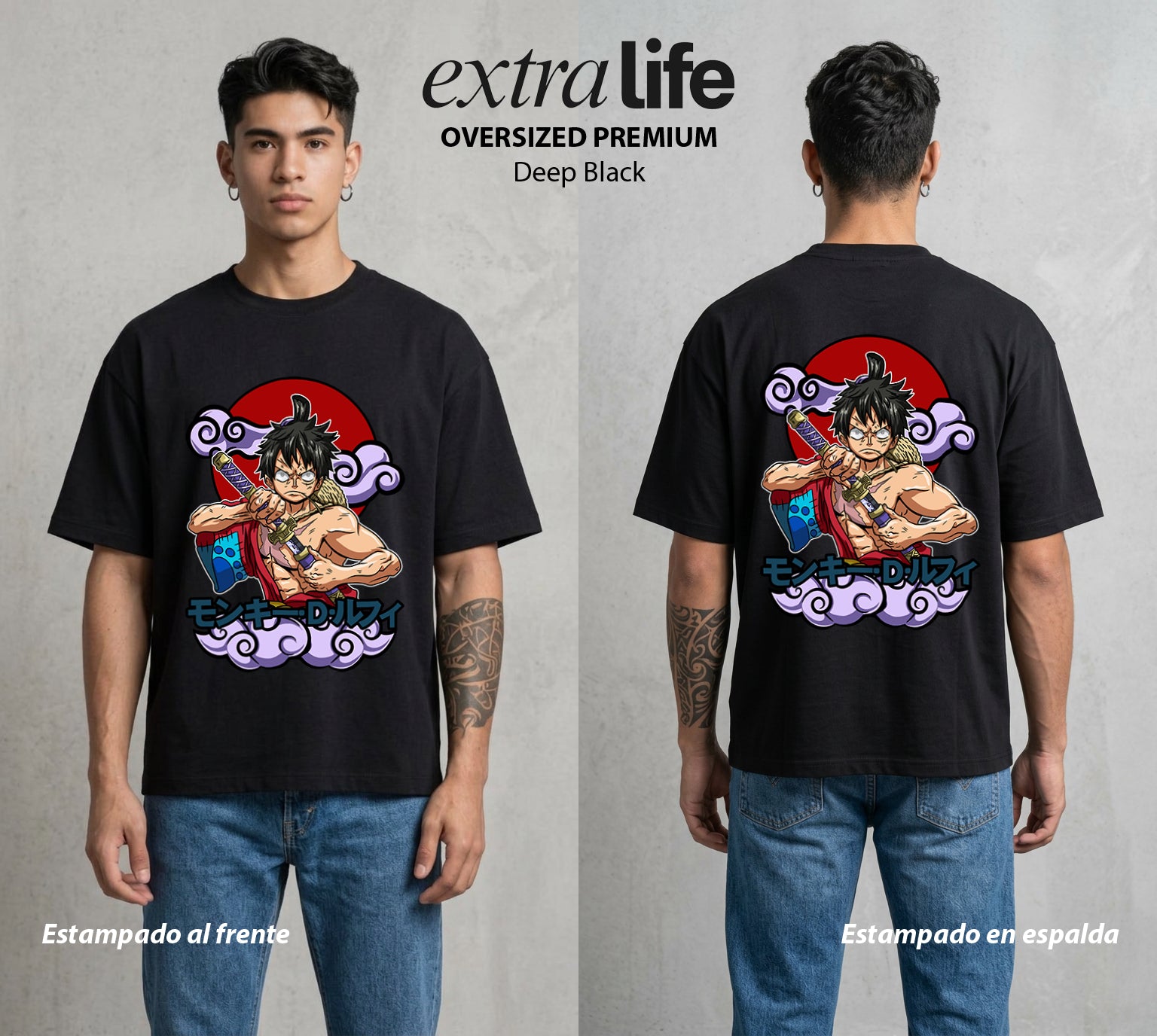 Mar de los Piratas | El Futuro Rey #03150 - Playera Oversized Premium | Deep Black - Foto en modelo