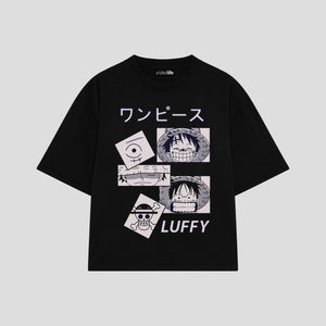 Playera streetwear premium de anime y gaming ExtraLife MX, corte boxy oversized drop shoulder heavyweight en color Deep Black y Off-White, moda urbana mexicana de culto.