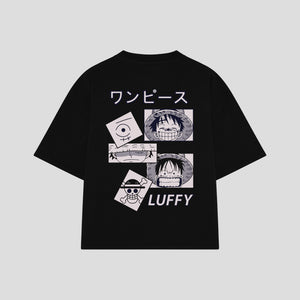 Playera streetwear premium de anime y gaming ExtraLife MX, corte boxy oversized drop shoulder heavyweight en color Deep Black y Off-White, moda urbana mexicana de culto.