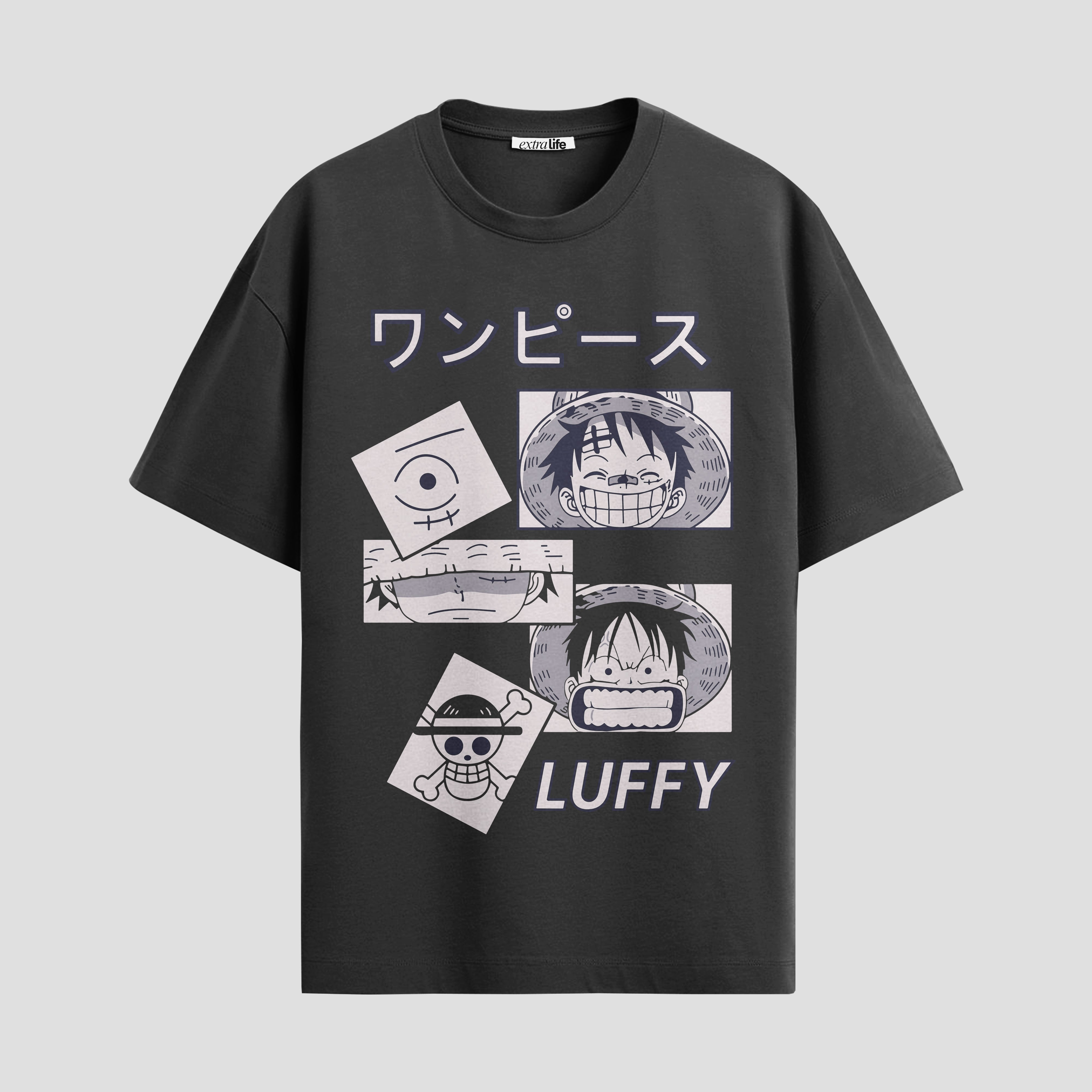 Playera urbana de anime y gaming ExtraLife MX, corte Standard Fit unisex ligero y transpirable en color Deep Black y Pure White, ropa de uso diario para gym y casual.