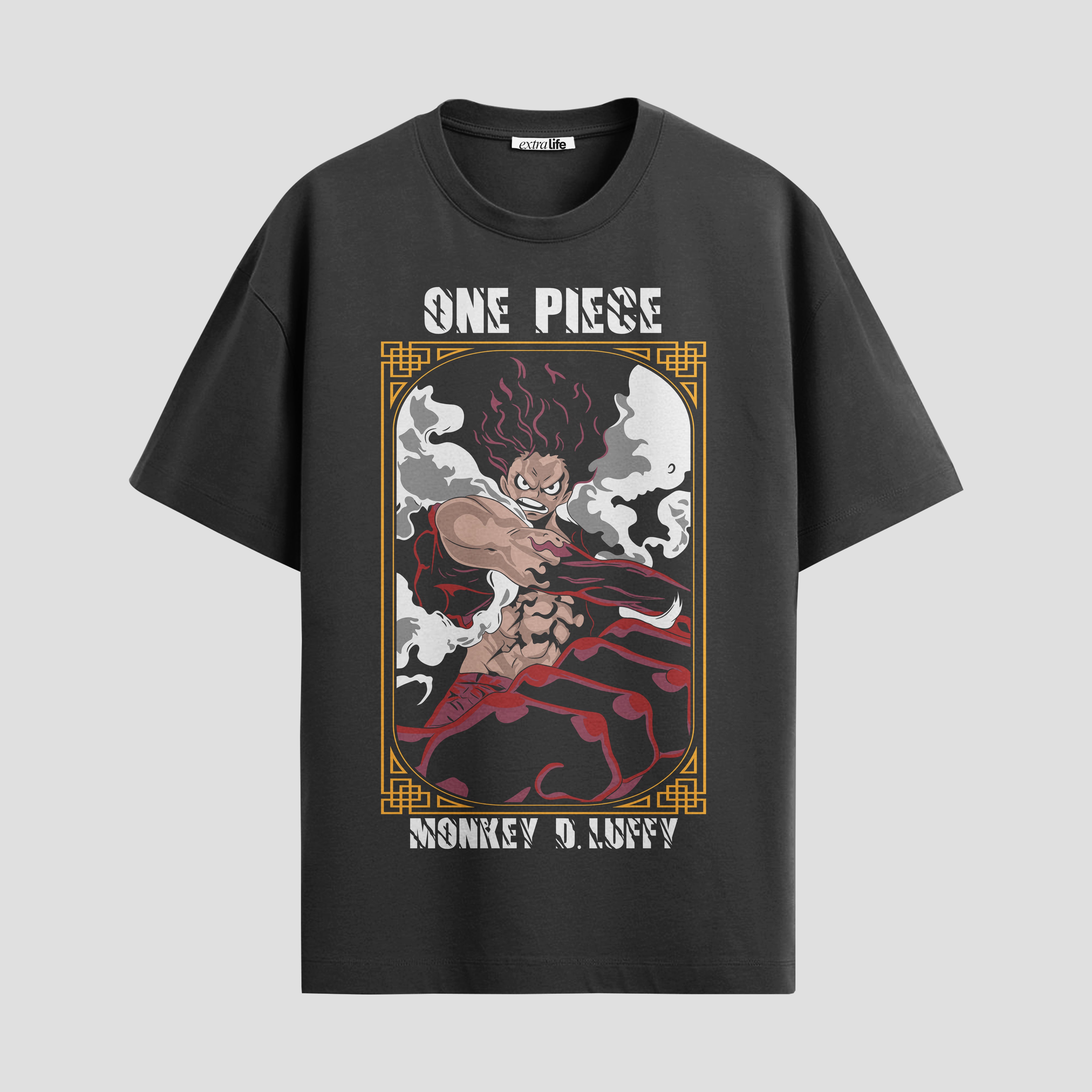 Playera urbana de anime y gaming ExtraLife MX, corte Standard Fit unisex ligero y transpirable en color Deep Black y Pure White, ropa de uso diario para gym y casual.