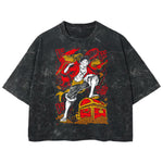 Playera streetwear premium de anime y gaming ExtraLife MX, corte boxy deluxe mineral wash heavyweight en color Acid Wash, moda urbana mexicana de culto.