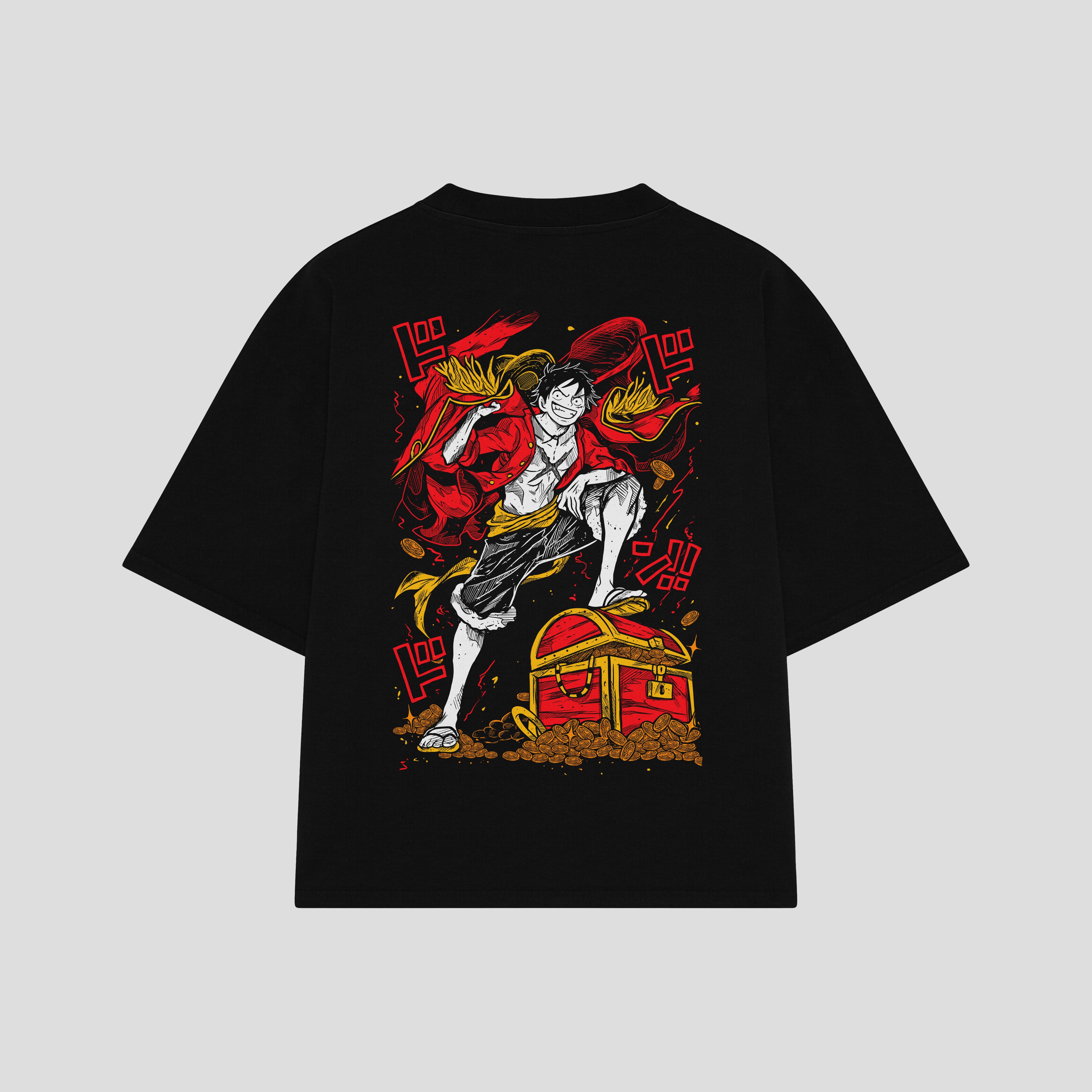 Playera streetwear premium de anime y gaming ExtraLife MX, corte boxy oversized drop shoulder heavyweight en color Deep Black y Off-White, moda urbana mexicana de culto.