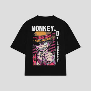 Playera streetwear premium de anime y gaming ExtraLife MX, corte boxy oversized drop shoulder heavyweight en color Deep Black y Off-White, moda urbana mexicana de culto.