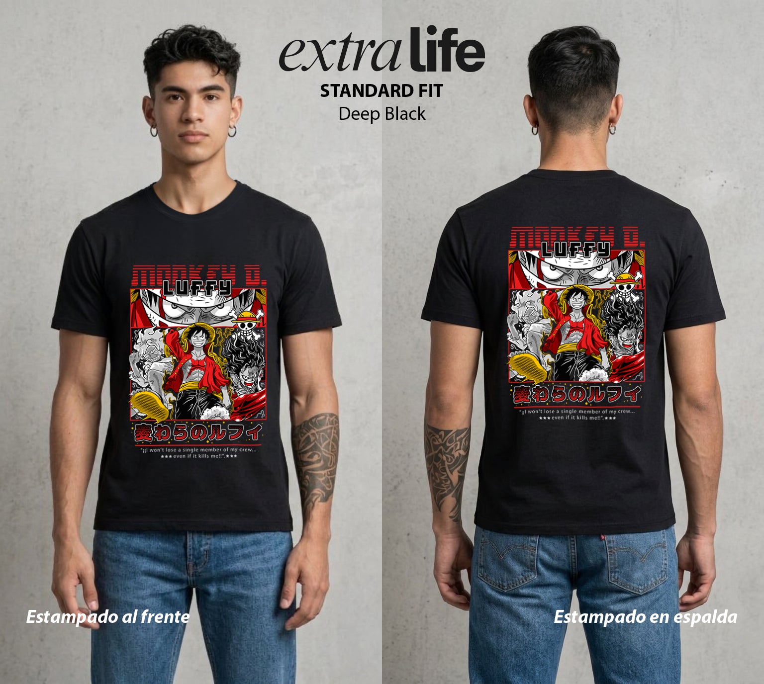 Mar de los Piratas | El del Sombrero de Paja #03155 - Playera Standard Fit | Deep Black - Foto en modelo