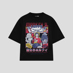 Playera streetwear premium de anime y gaming ExtraLife MX, corte boxy oversized drop shoulder heavyweight en color Deep Black y Off-White, moda urbana mexicana de culto.