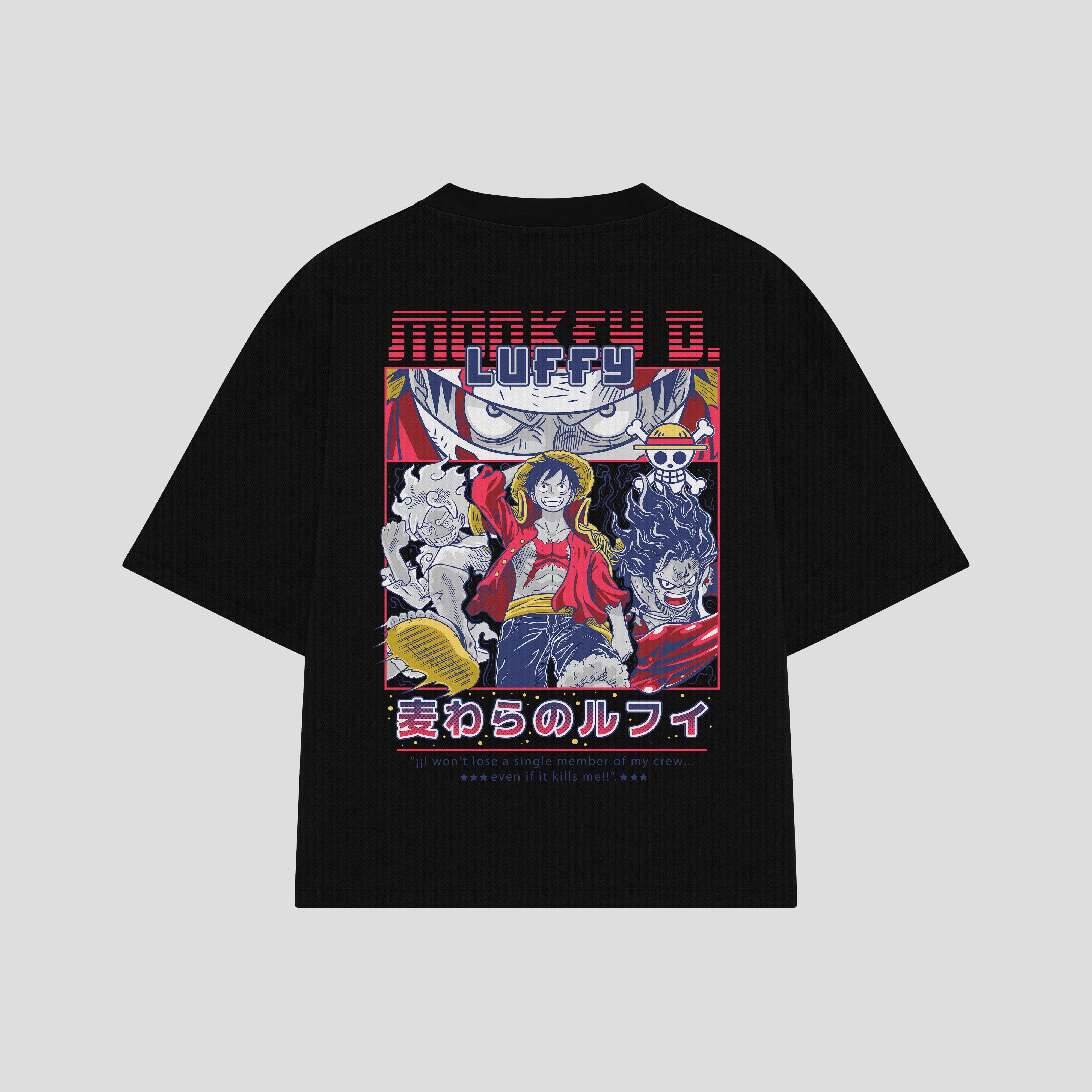 Playera streetwear premium de anime y gaming ExtraLife MX, corte boxy oversized drop shoulder heavyweight en color Deep Black y Off-White, moda urbana mexicana de culto.