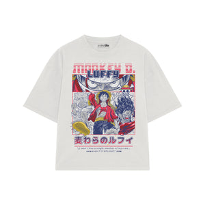 Playera streetwear premium de anime y gaming ExtraLife MX, corte boxy oversized drop shoulder heavyweight en color Deep Black y Off-White, moda urbana mexicana de culto.