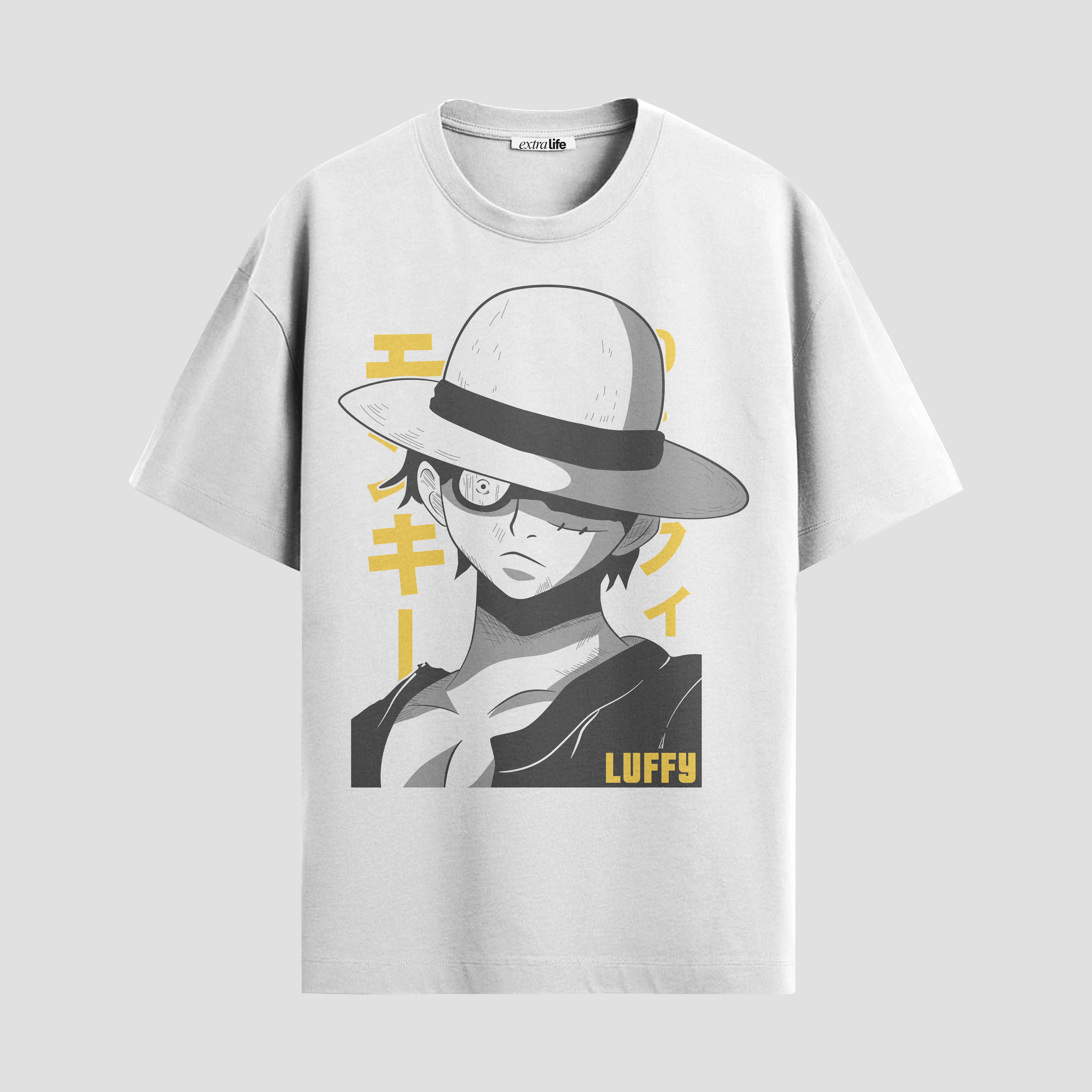 Playera urbana de anime y gaming ExtraLife MX, corte Standard Fit unisex ligero y transpirable en color Deep Black y Pure White, ropa de uso diario para gym y casual.