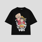 Playera streetwear premium de anime y gaming ExtraLife MX, corte boxy oversized drop shoulder heavyweight en color Deep Black y Off-White, moda urbana mexicana de culto.