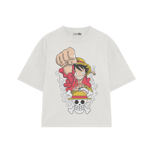 Playera streetwear premium de anime y gaming ExtraLife MX, corte boxy oversized drop shoulder heavyweight en color Deep Black y Off-White, moda urbana mexicana de culto.