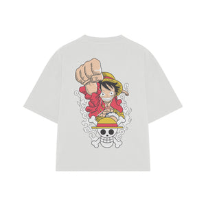 Playera streetwear premium de anime y gaming ExtraLife MX, corte boxy oversized drop shoulder heavyweight en color Deep Black y Off-White, moda urbana mexicana de culto.