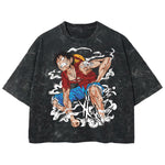 Playera streetwear premium de anime y gaming ExtraLife MX, corte boxy deluxe mineral wash heavyweight en color Acid Wash, moda urbana mexicana de culto.