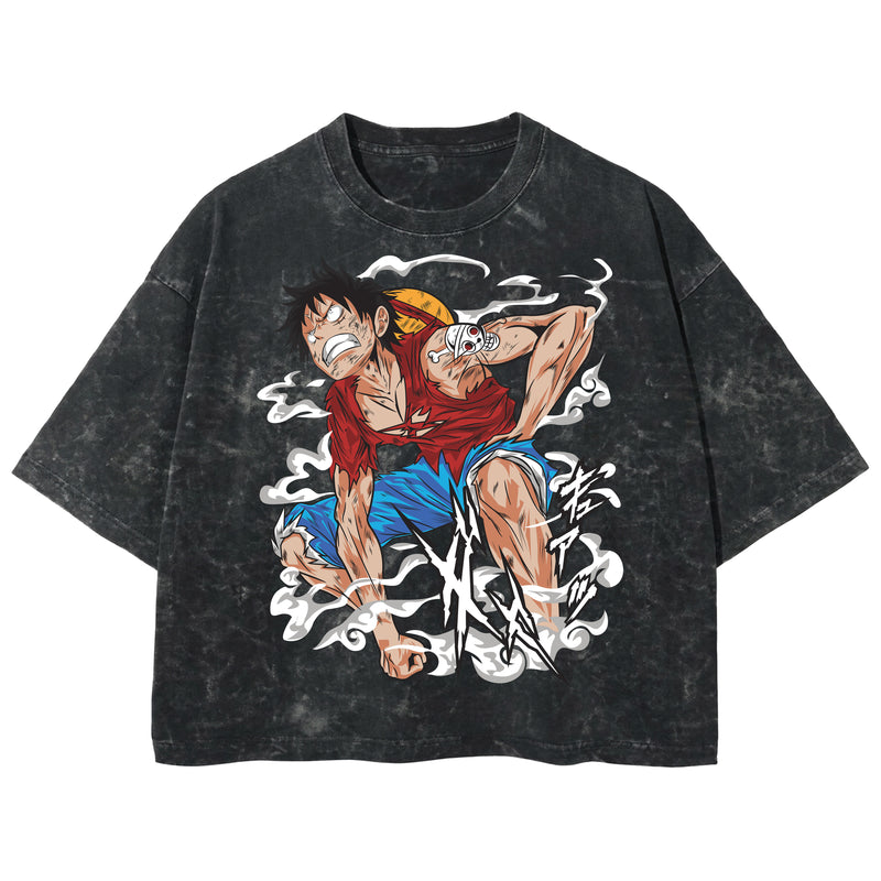 Playera streetwear premium de anime y gaming ExtraLife MX, corte boxy deluxe mineral wash heavyweight en color Acid Wash, moda urbana mexicana de culto.