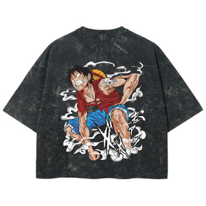 Playera streetwear premium de anime y gaming ExtraLife MX, corte boxy deluxe mineral wash heavyweight en color Acid Wash, moda urbana mexicana de culto.