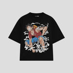 Playera streetwear premium de anime y gaming ExtraLife MX, corte boxy oversized drop shoulder heavyweight en color Deep Black y Off-White, moda urbana mexicana de culto.