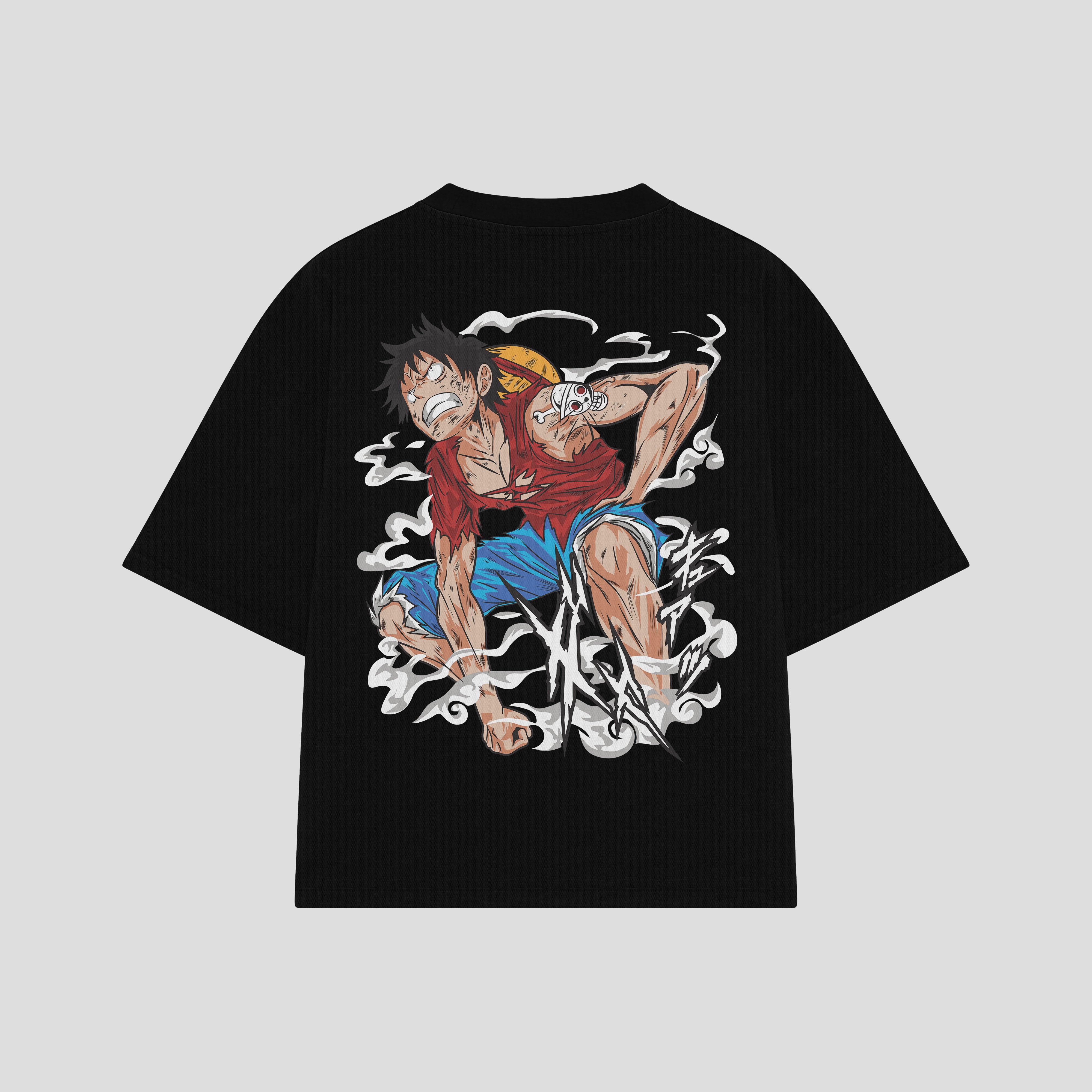 Playera streetwear premium de anime y gaming ExtraLife MX, corte boxy oversized drop shoulder heavyweight en color Deep Black y Off-White, moda urbana mexicana de culto.