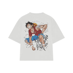 Playera streetwear premium de anime y gaming ExtraLife MX, corte boxy oversized drop shoulder heavyweight en color Deep Black y Off-White, moda urbana mexicana de culto.